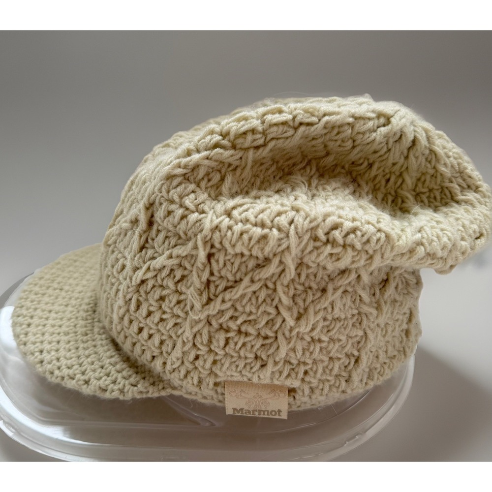 Marmot Slouchy Beanie with Brim Ivory One Size Chunky Knit Hat